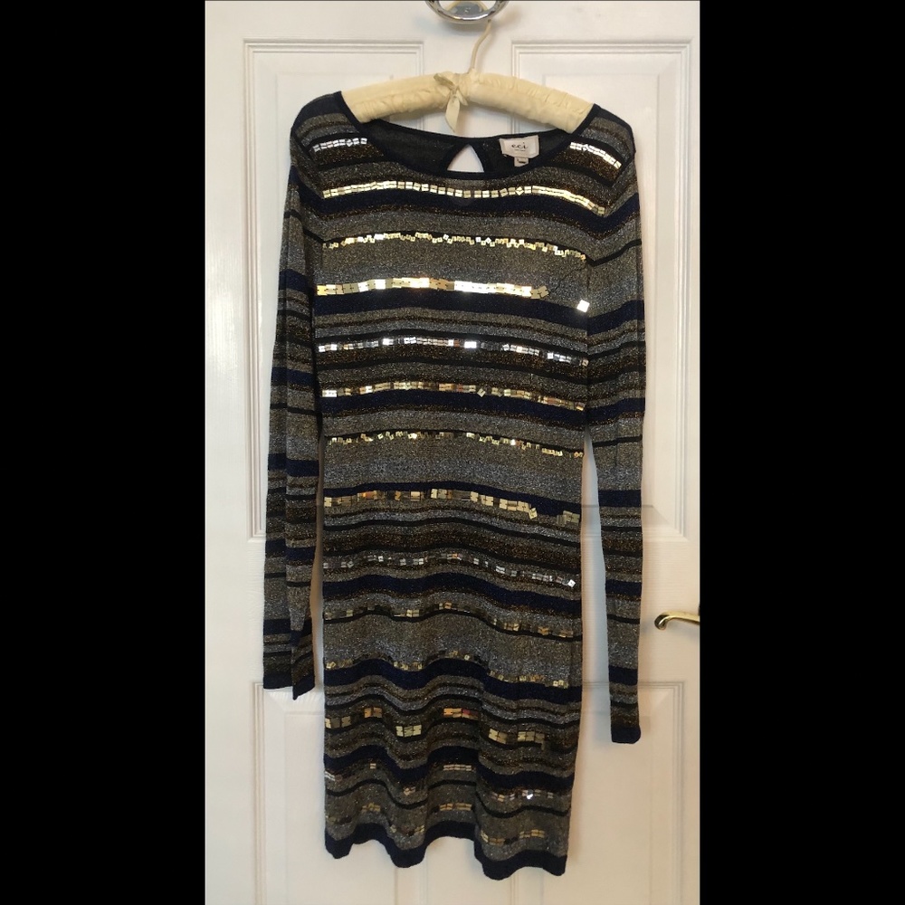ECI New York Blue & Gold Fitted Sheath Dress — Large (NEVER WORN!!!)